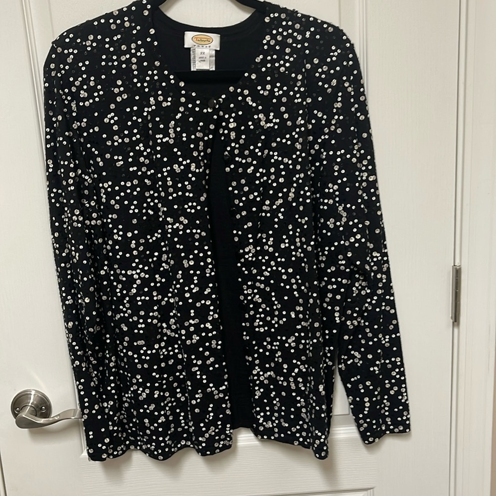 Talbots Ladies Black Sequined Cardigan Merino Wool Size 2X
